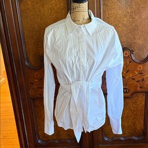 Ralph Lauren White Women's Tie-Front Blouse Size Large EUC